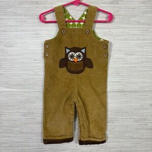 Kid’s Mud Pie Tan Corduroy Owl Overalls Size 6-9 Months